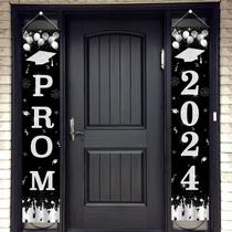 Decorações de festa de formatura Banner Prom 2024 preto/prata