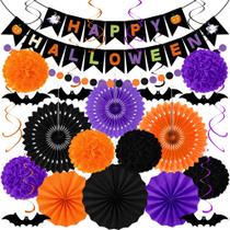 Decorações de festa de Halloween Heartome, conjunto de 26 peças de ventiladores de papel