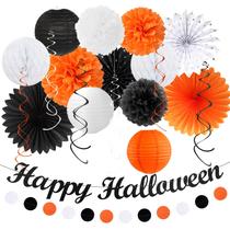 Decorações de festa de Halloween Preto Branco Laranja 21 peças Huglony