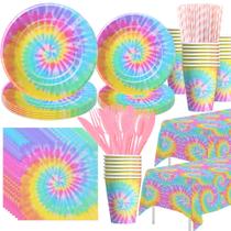 Decorações de festa e talheres Xenorik Tie Dye para 24 convidados Decorações de festa e talheres Xenorik Tie Dye para 24 convidados
