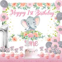 Decorações de festa Funmemoir Elephant 1st Birthday Girl