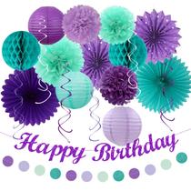 Decorações de festa Huglony Mermaid Birthday Teal Purple