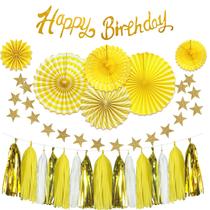 Decorações de festa Iyovgoo Yellow Birthday para mulheres 33 unidades