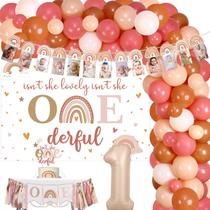Decorações de festa Jollyboom Boho Rainbow 1st Birthday Girl