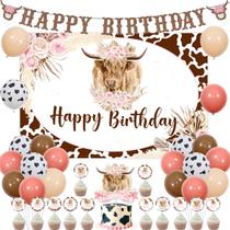 Decorações de festa JOYMEMO Boho Highland Cow Birthday Girl