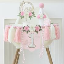 Decorações de festa JUIIZAY Pink Flower 1st Birthday Girl