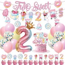Decorações de festa JUYRLE Two Sweet Birthday for Girls 2nd