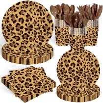 Decorações de festa Kilyparty Leopard Print 140 unidades para 20 Decorações de festa Kilyparty Leopard Print 140 unidades para 20