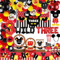 Decorações de festa Letromp Mickey 3rd Birthday 191 unidades vermelhas