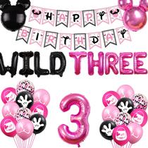 Decorações de festa Letromp Pink Wild Three 3rd Birthday Girls Decorações de festa Letromp Pink Wild Three 3rd Birthday Girls