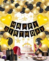 Decorações de festa Lutoys Black Gold Happy Birthday Boys Men Decorações de festa Lutoys Black Gold Happy Birthday Boys Men