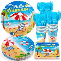 Decorações de festa Miucat Summer Beach serve 24 pessoas com pratos