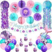Decorações de festa Ouddy Life Mermaid Birthday 48 unidades para meninas