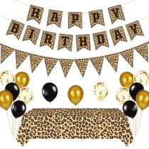 Decorações de festa PEMOTYST Leopard Theme com banner e balões
