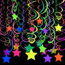 Decorações de festa Rainbow Hanging Swirl 56 peças de flâmulas de néon