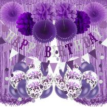 Decorações de festa Recosis Purple Feliz Aniversário com banner