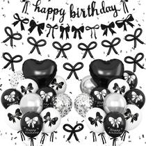 Decorações de festa Vibzox Black Bow Birthday para meninas e mulheres Decorações de festa Vibzox Black Bow Birthday para meninas e mulheres