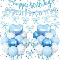 Decorações de festa Vibzox Blue Bow Birthday para meninas e mulheres Decorações de festa Vibzox Blue Bow Birthday para meninas e mulheres