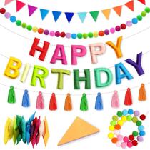 Decorações de festa Woonnuk, pré-amarradas, feliz aniversário, 4 peças