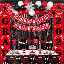 Decorações de formatura Distasio 2025 em vermelho e preto, turma de 2025