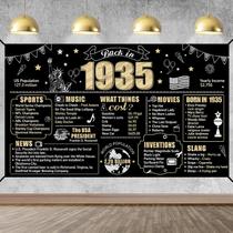 Decorações de fundo de banner de aniversário em ouro preto 90º Decorações de fundo de banner de aniversário em ouro preto 90º