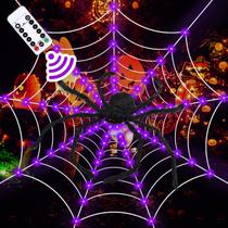Decorações de Halloween Aimery Spider Web Lights 9 pés com aranha