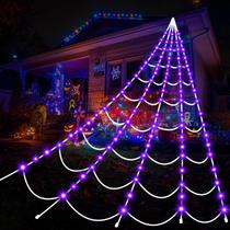 Decorações de Halloween Aitbay Spiderweb com 150 luzes LED roxas