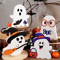 Decorações de Halloween AKEROCK Cute Ghost Wooden Signs 4 peças