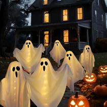 Decorações de Halloween Albelt Ghost Solar, pacote com 6 unidades ao ar livre