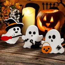 Decorações de Halloween COCHIE Cute Ghost, conjunto de 3 em madeira