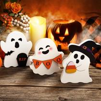 Decorações de Halloween COCHIE Cute Ghost, conjunto de 3 em madeira