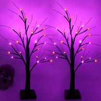Decorações de Halloween para interior, pacote com 2 árvores pretas iluminadas de 60 cm