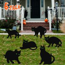 Decorações de Halloween para Jardim - Pacote com 6 Placas de Gatos Pretos