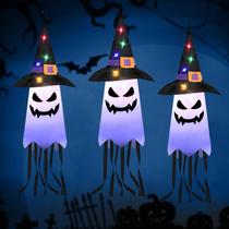 Decorações de Halloween, penduradas ao ar livre, fantasma iluminado, 3 peças