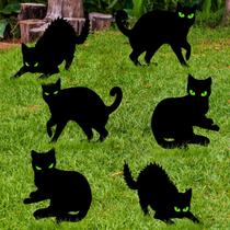 Decorações de Halloween Pzmlu Black Cat, pacote com 6 estacas
