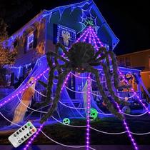 Decorações de Halloween Spider Web Lights ECOHDT 16,4 m com aranha Decorações de Halloween Spider Web Lights ECOHDT 16,4 m com aranha