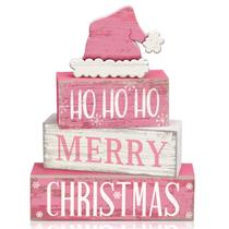 Decorações de mesa de Natal Moucuny Pink Santa Hat Wood Set