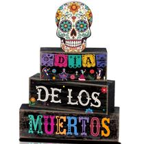 Decorações de mesa Lineshading Day of The Dead 4 peças de madeira Decorações de mesa Lineshading Day of The Dead 4 peças de madeira