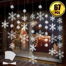 Decorações de Natal em flocos de neve BTNOW 63 unidades com cordões e fita adesiva Decorações de Natal em flocos de neve BTNOW 63 unidades com cordões e fita adesiva