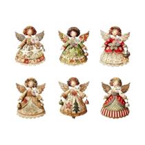 Decorações De Natal Vintage Em Madeira Com Anjo, Ornamentos Leves De Fantasia Para Pendurar