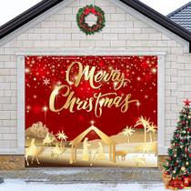 Decorações de porta de garagem DARUNAXY Red Jesus Christmas 244x213cm Decorações de porta de garagem DARUNAXY Red Jesus Christmas 244x213cm