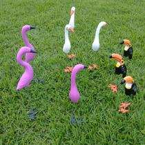 Decorações e Enfeite de Jardim 3 Flamingos 3 Garças 3 Tucanos Cerâmica