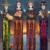 Decorações penduradas Aovaely Day of The Dead Sugar Skull x4