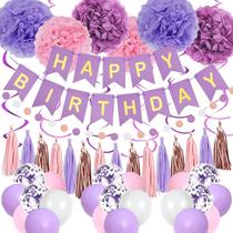 Decorações Roxas e Rosa para Festa de Aniversário para Mulheres e Meninas com Banner de Feliz Aniversário, Espirais Pendentes, Pompons de Papel, Guirlanda de Bolinhas, Guirlanda de Tassel e Balões Roxos Decorações Roxas e Rosa para Festa de Aniversário para Mulheres e Meninas com Banner de Feliz Aniversário, Espirais Pendentes, Pompons de Papel, Guirlanda de Bolinhas, Guirlanda de Tassel e Balões Roxos