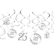 Decorações suspensas em espiral em prata do 25º aniversário da Amscan