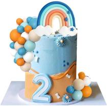 Decorações Vibrantes Para Festas: Topos De Bolo Azul Arco-Íris, Bolas Laranja E Brancas Para Decorações Vibrantes Para Festas: Topos De Bolo Azul Arco-Íris, Bolas Laranja E Brancas Para