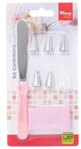 Decorador De Bolo Saco Confeitar De Plástico Com Espátula + 5 Bicos Inox E Adaptador Decorador De Bolo Saco Confeitar De Plástico Com Espátula + 5 Bicos Inox E Adaptador