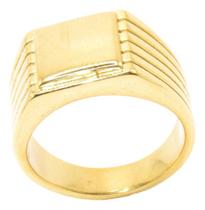 Dedeira Masculina Ouro 18K 7mm Retangular Robusto Frisos Moderno