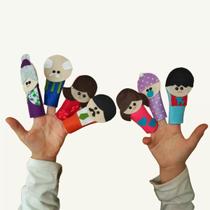 Dedoche de feltro família branca kit com 7 Dedoche de feltro família branca kit com 7