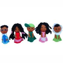 Dedoches de Feltro - Família Afro Brasileiro - 5 Personagens - Multicolorido - 100% Artesanal